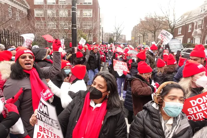 At the Moses campus of Montefiore Medical Center, about 150 nurses began a strike the morning of Jan. 9, 2023.